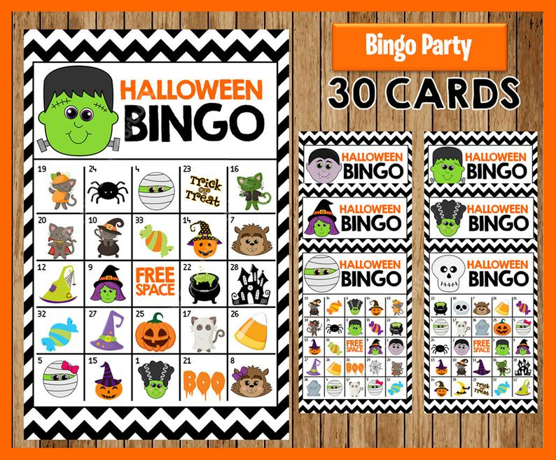 Halloween Bingo Game 30 Different Cards Printable Party Etsy