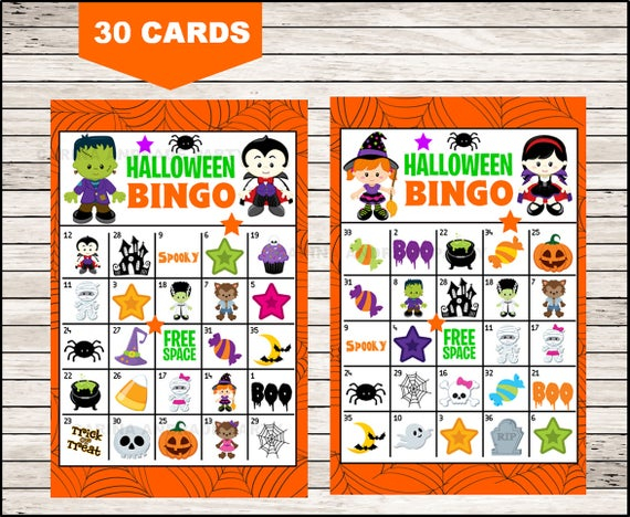 Halloween Bingo Game Printable 30 Different Cards Party