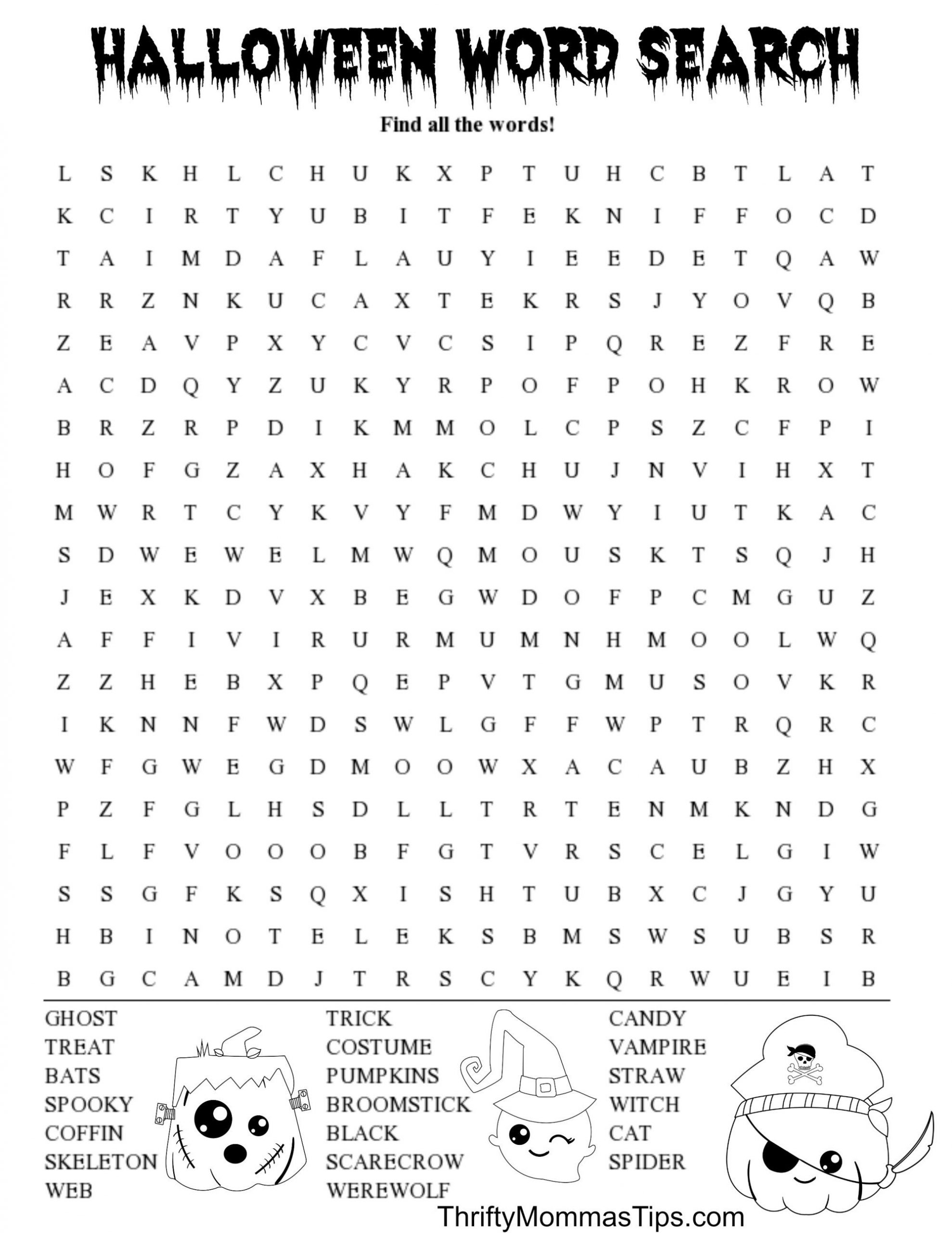 free printable hard halloween word search