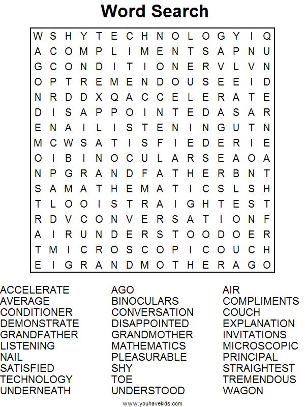 Printable Word Search With Answers FreePrintableTM
