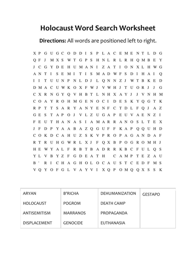 Holocaust KS3 Word Search Worksheet