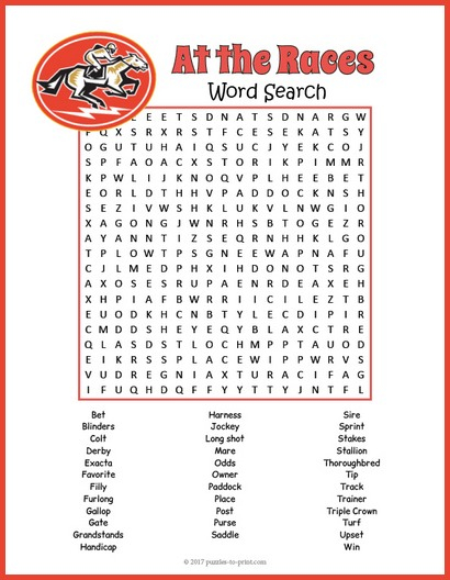 horse word search puzzles printable
