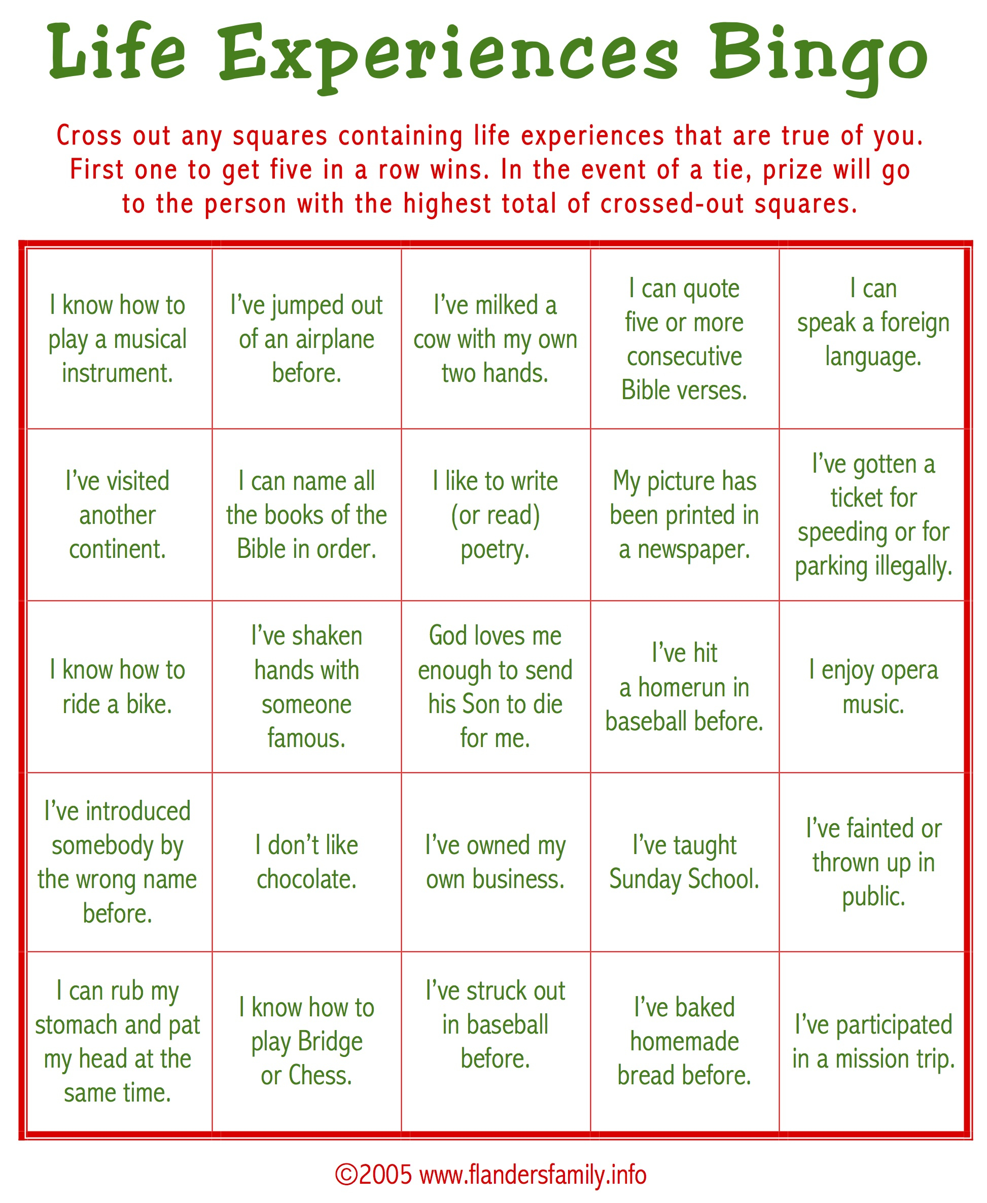 Ice Breaker BINGO Free Printable Flanders Family Homelife