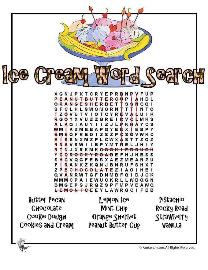 Ice Cream Word Search Answer Key Woo Jr Kids Activities