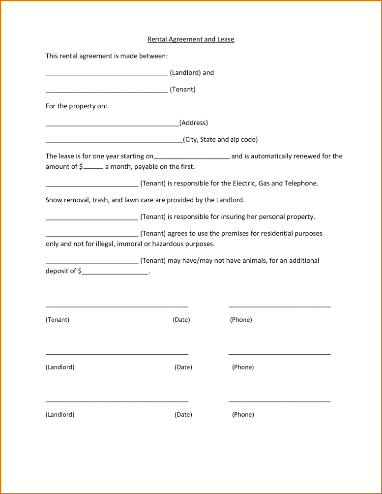 Image Result For Simple One Page Lease Agreement Rental 