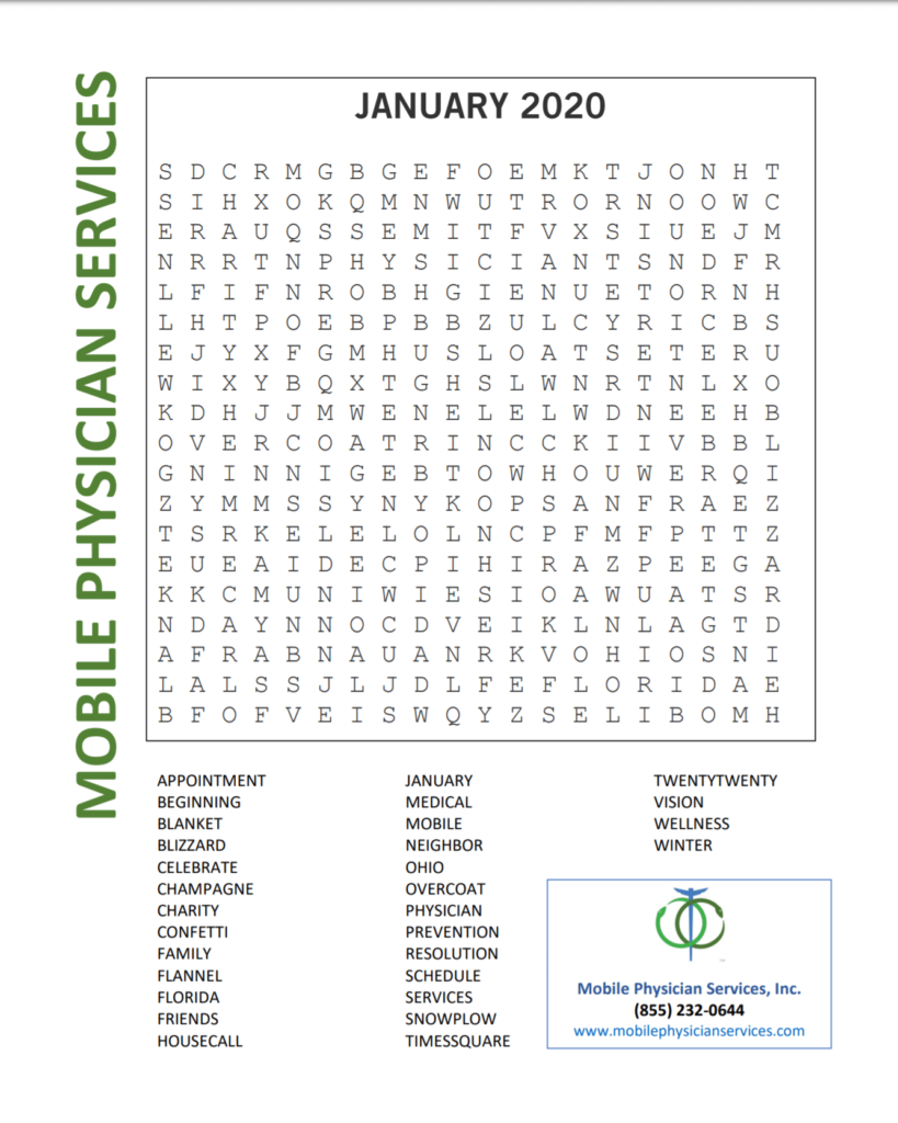 January Word Search Mobile Physician Services