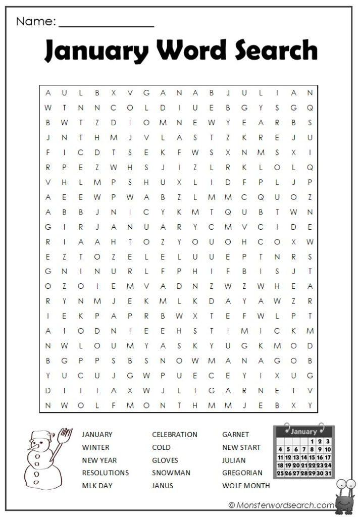 January Word Search Monster Word Search