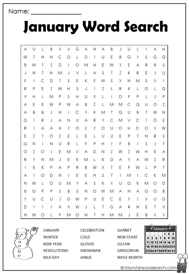 January Word Search Word Puzzles For Kids Word Find 