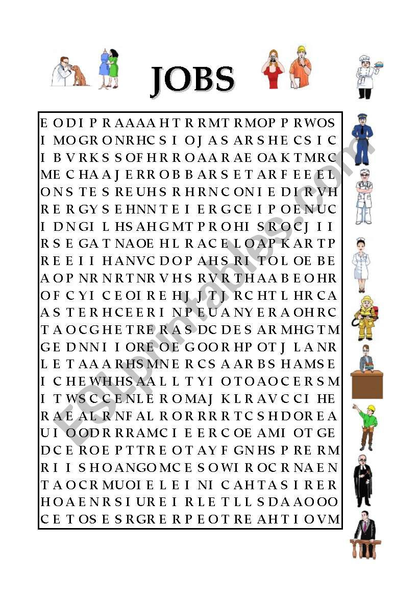 printable word search about jobs