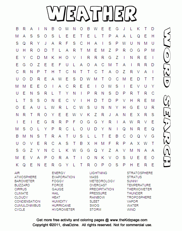 free printable word search weather