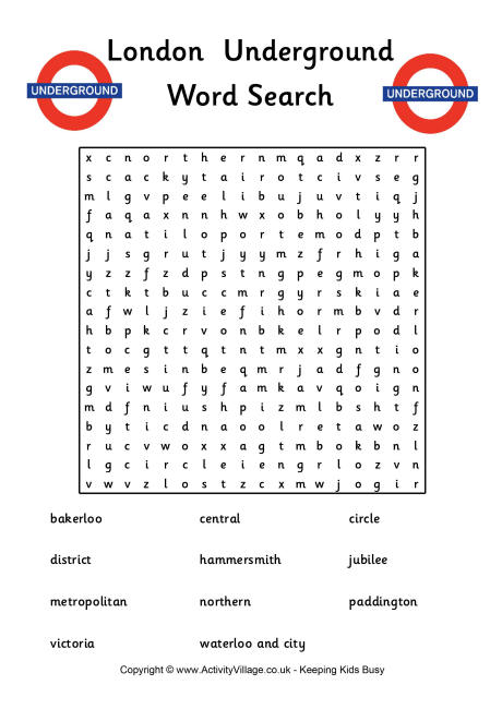 London Underground Word Search