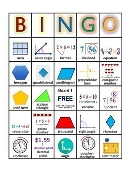 Math Vocabulary Activity Bingo Game 4th Grade By Rick s 