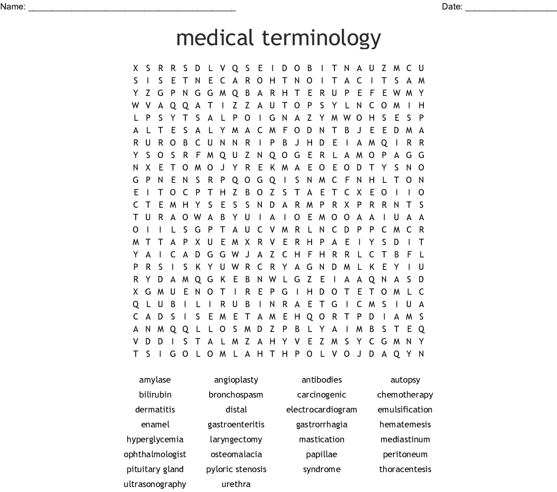 Medical Terminology Word Search Printable Word Search 