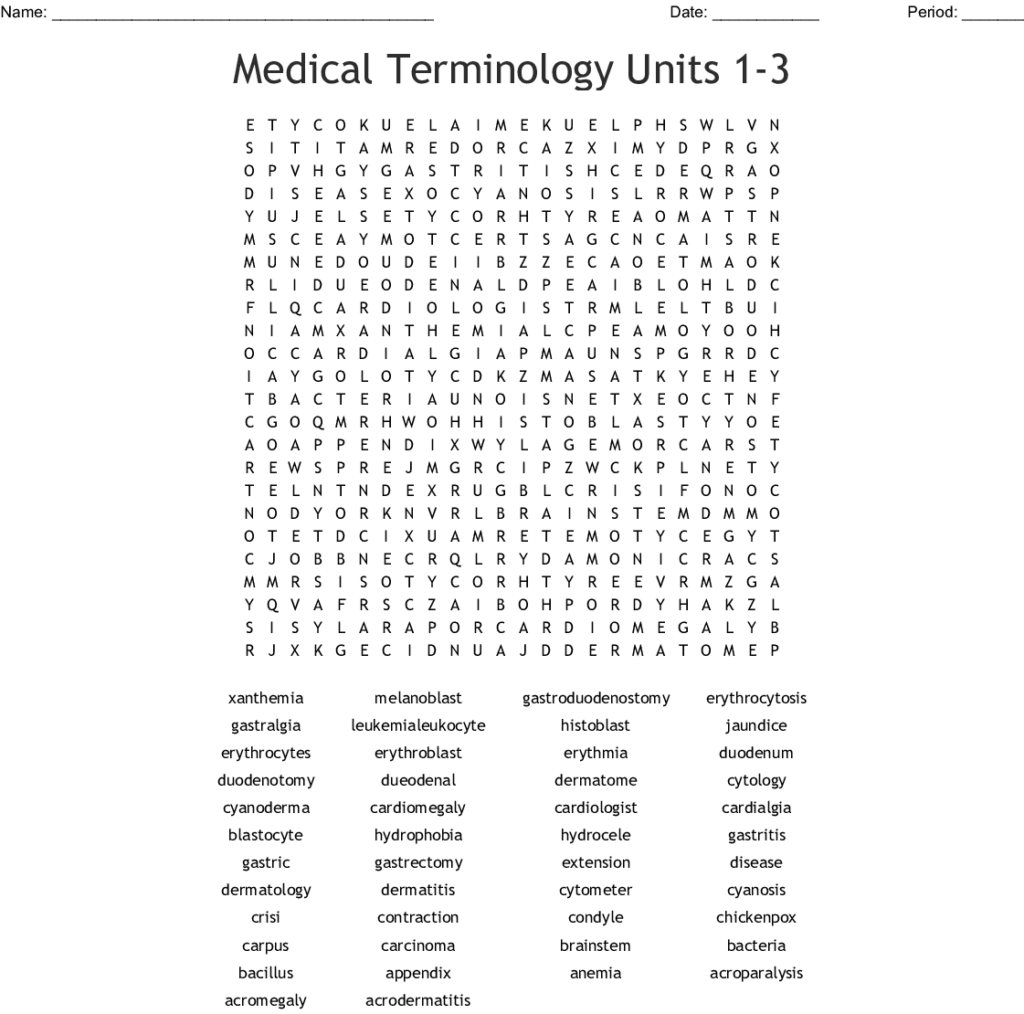 Medical Terminology Word Search Printables Word Search