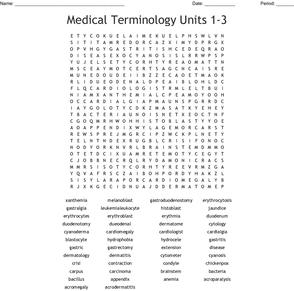 Medical Terminology Word Search Printables Word Search 