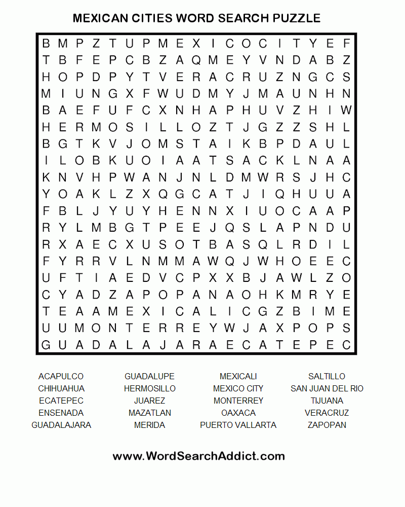 Mexican Cities Printable Word Search Puzzle Word Search 