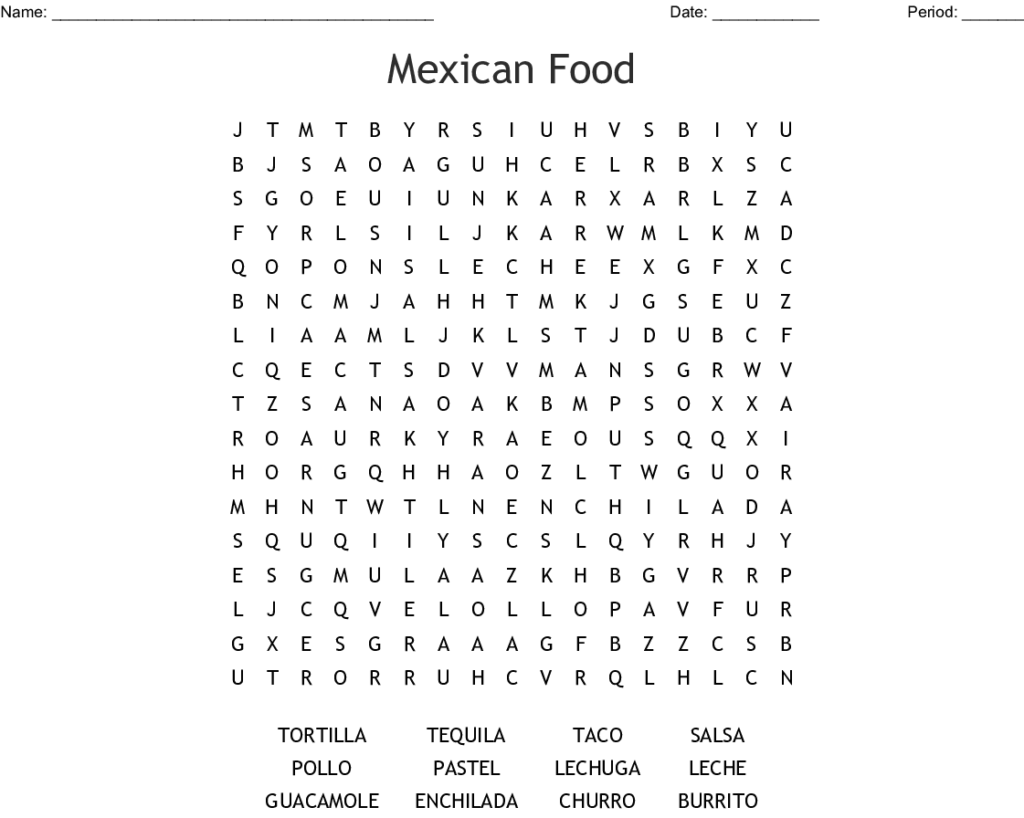 Mexican Food Word Search WordMint