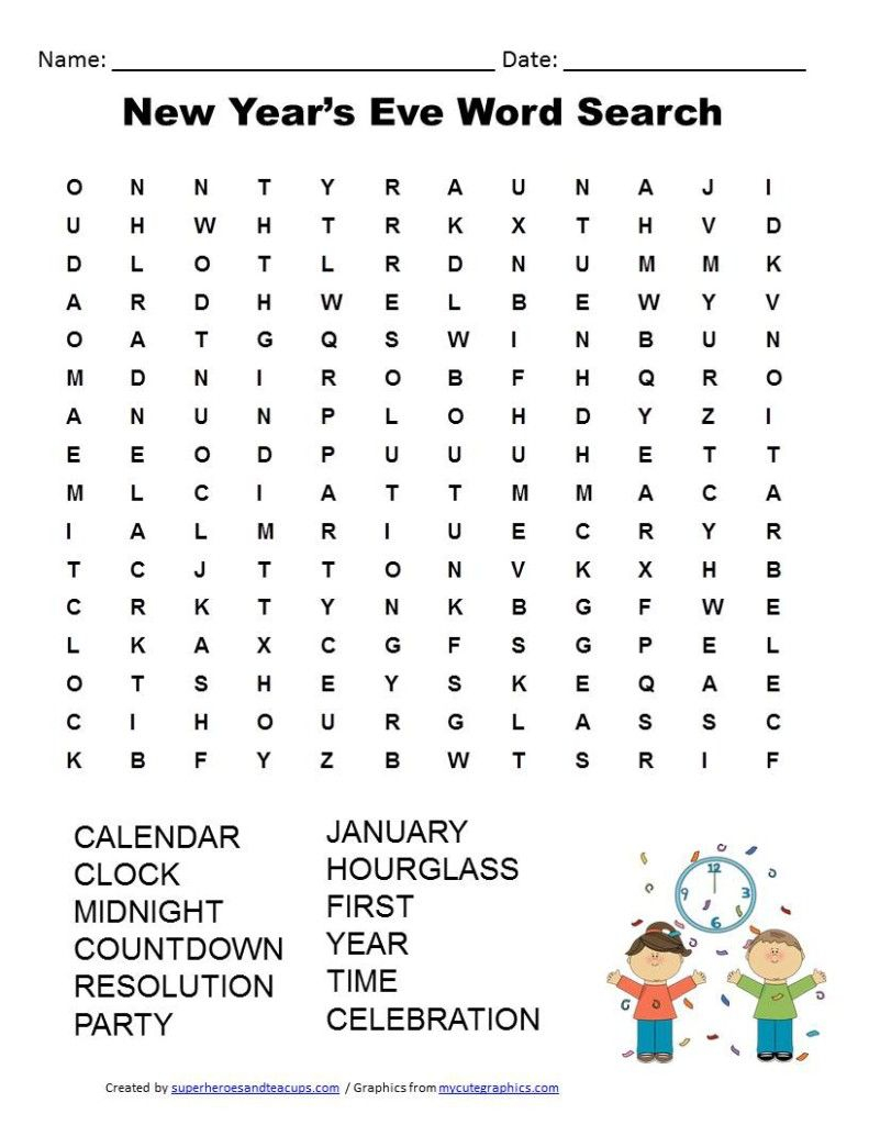 New Year s Eve Word Search Free Printable New Year s Eve 