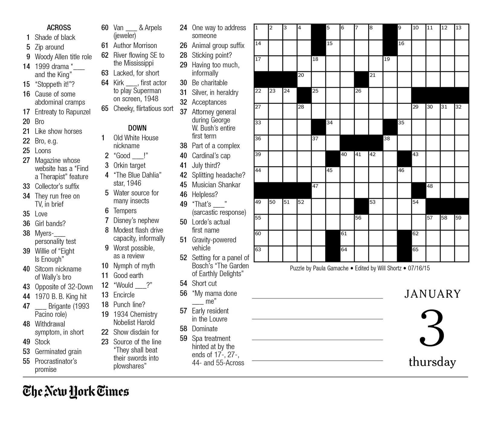 New York Times Crossword Printable Free Tuesday 