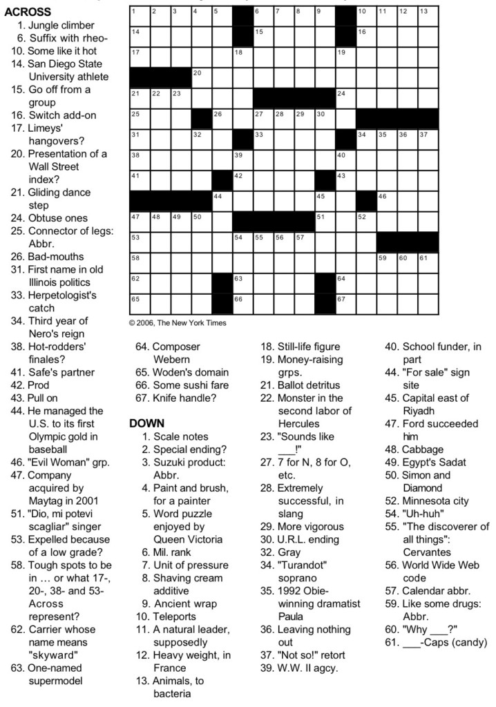 New York Times Crossword Printable Free Wednesday