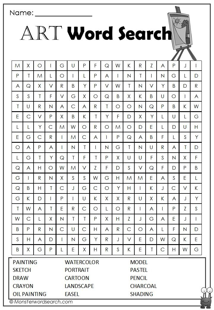 printable art word search puzzles
