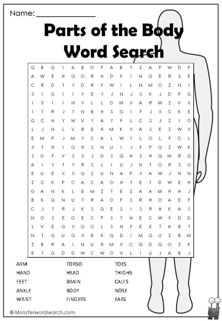 Nice Parts Of The Body Word Search Word Find Teaching