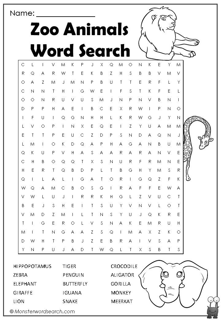 Nice Zoo Animals Word Search Zoo Animals Kids Zoo Zoo 