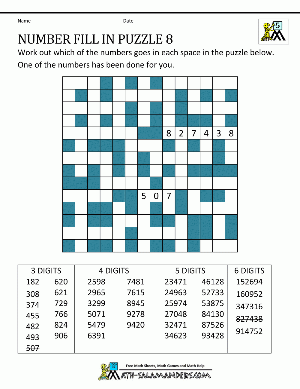 Number Fill In Puzzles