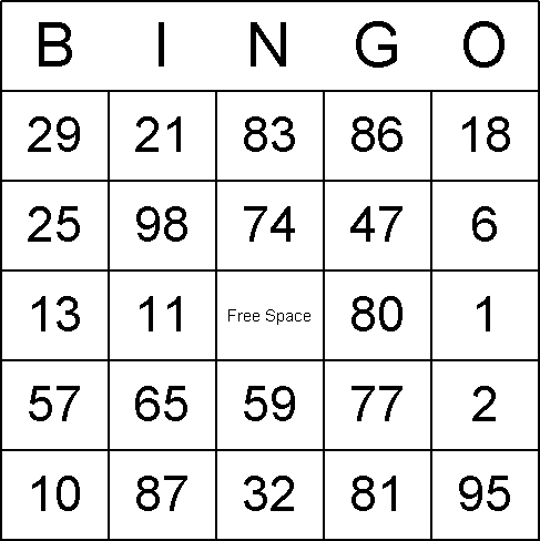 Numbered Bingo Cards