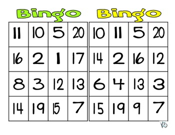 Numbers 1 20 BINGO By Kristen Brooks Dankovich TpT