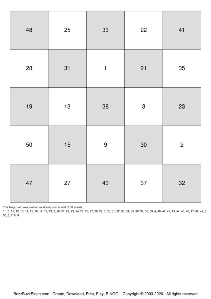 Numbers 1 50 Bingo Cards To Download Print And Customize 