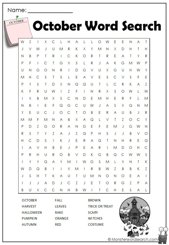 October Word Search Monster Word Search