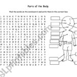 Parts Of The Body Wordsearch ESL Worksheet By Caritush