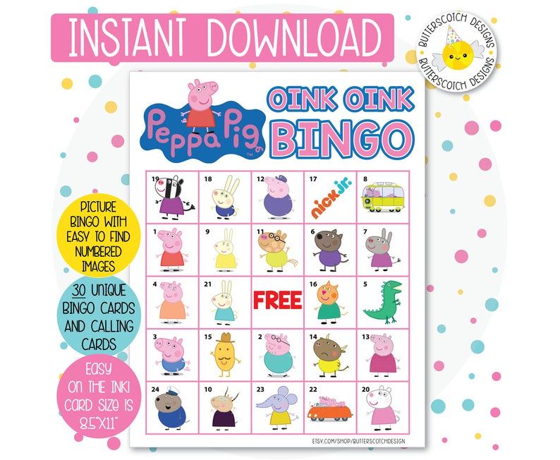Peppa Pig Printable Bingo Cards 30 Different Cards Instant 