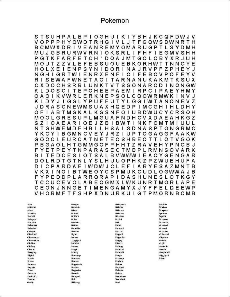 Pokemon Word Search Printable With Images Pokemon Word