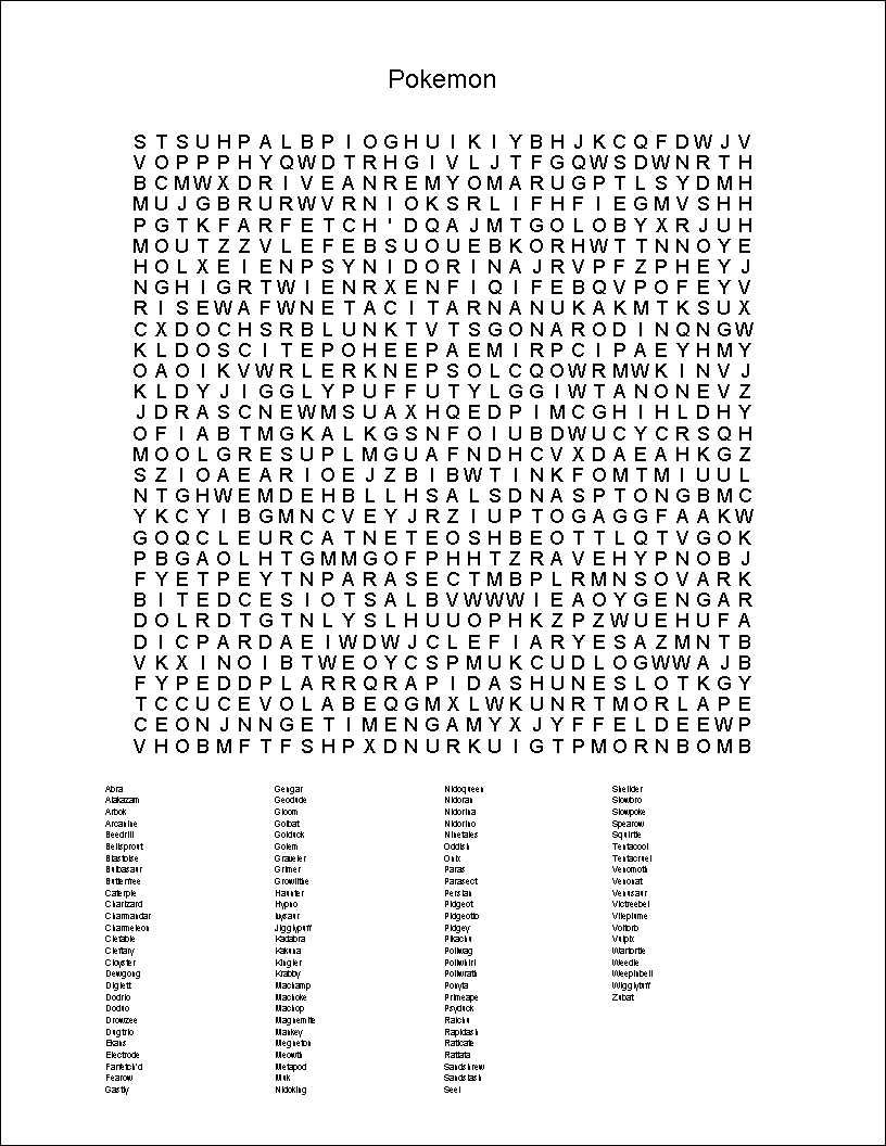 pokemon word search puzzles printable