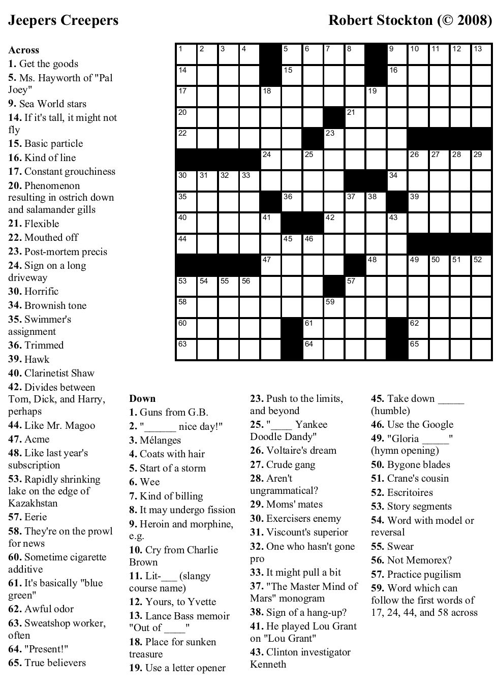 Pop Culture Crossword Printable Free Free Printable