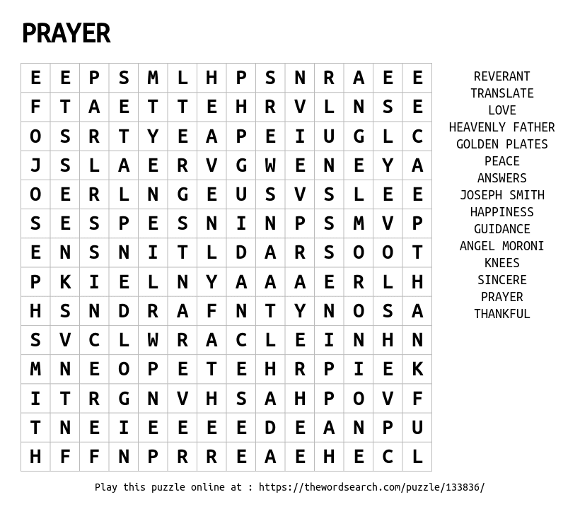 PRAYER Word Search