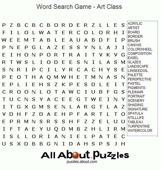 printable art word search puzzles