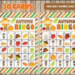 Printable 30 Fall Autumn Bingo Cards Printable Harvest