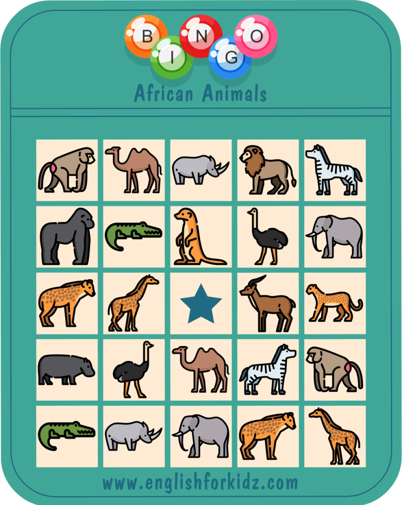Printable Animals Bingo Game
