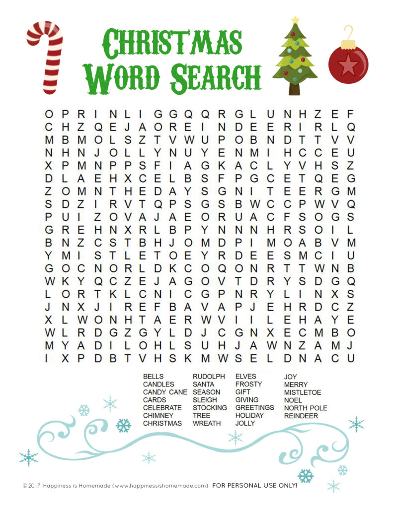 Printable Christmas Word Search For Kids Adults