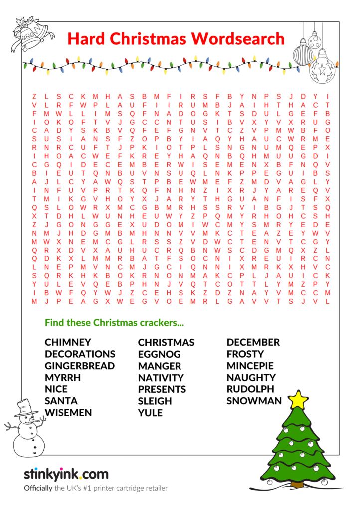 Printable Harder Christmas Wordsearch