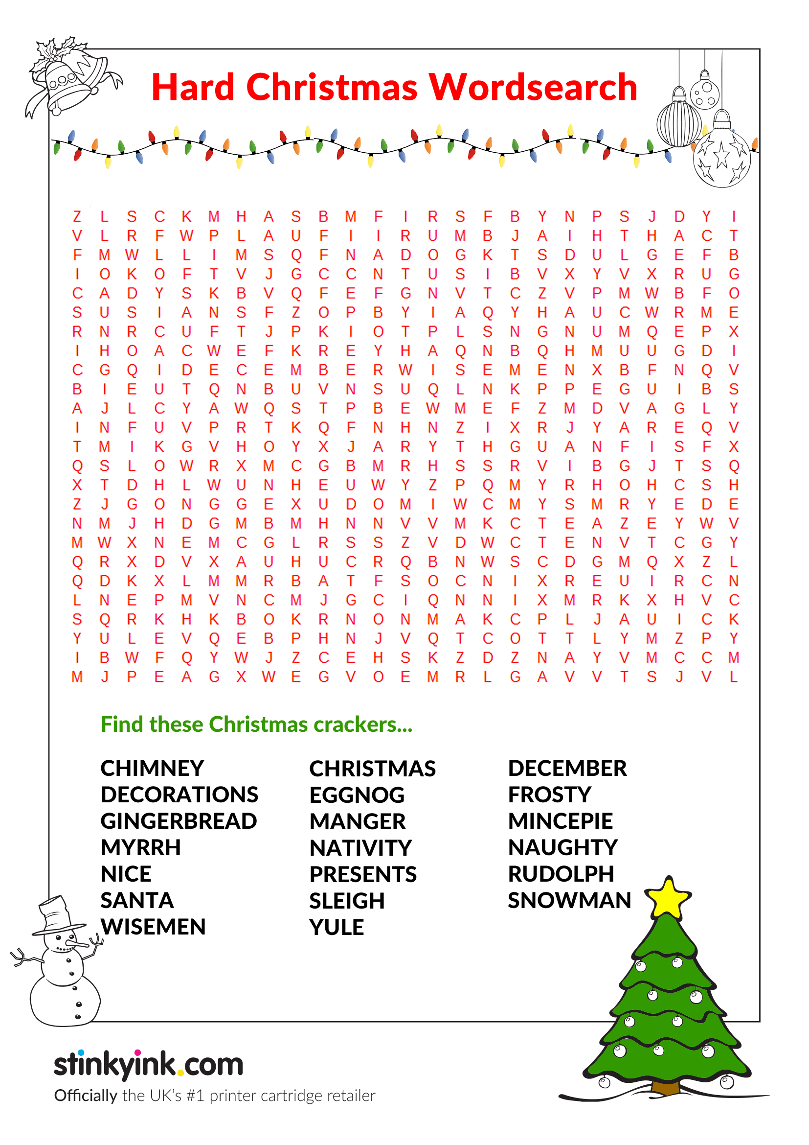 Christmas Word Search Printable Hard FreePrintableTM