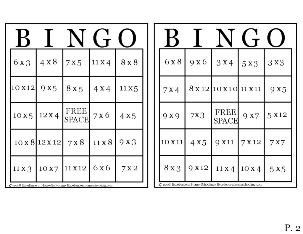 Printable Multiplication Bingo Game 