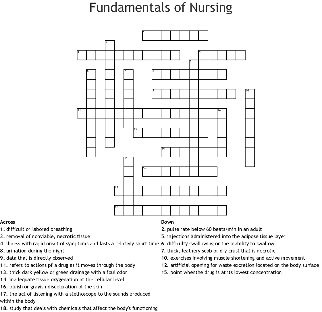 Printable Nursing Crossword Puzzles Printable Crossword 