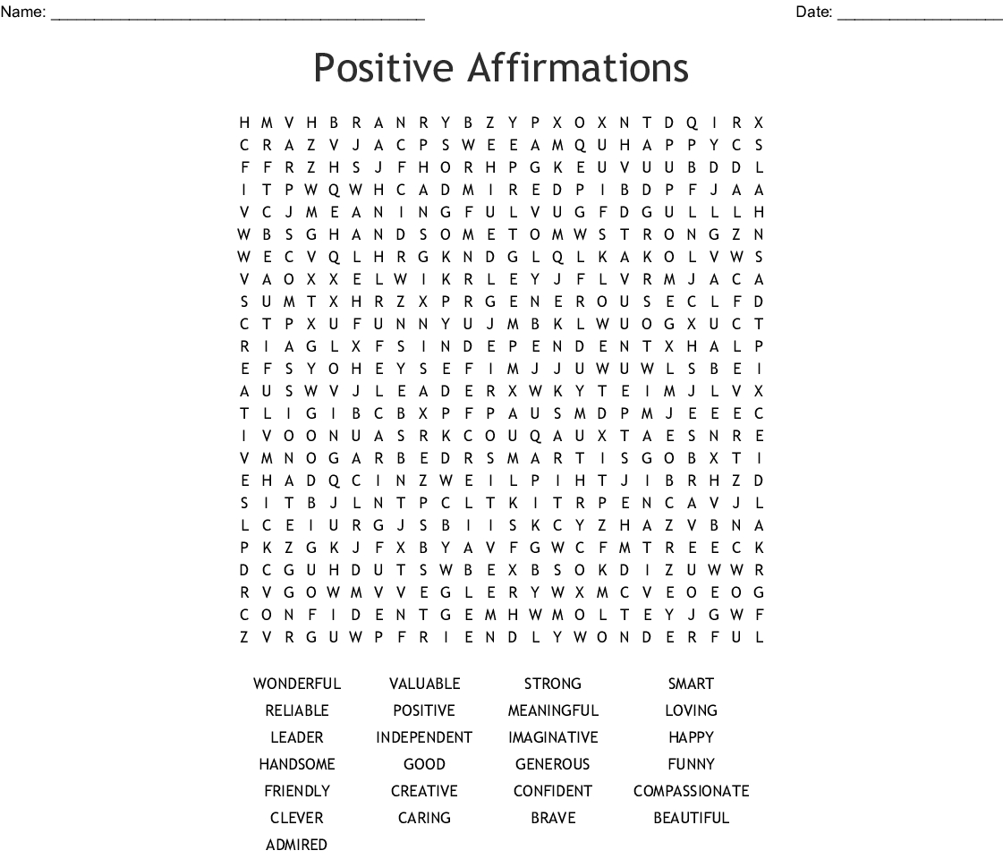 Printable Positive Word Search Puzzle PrintAll