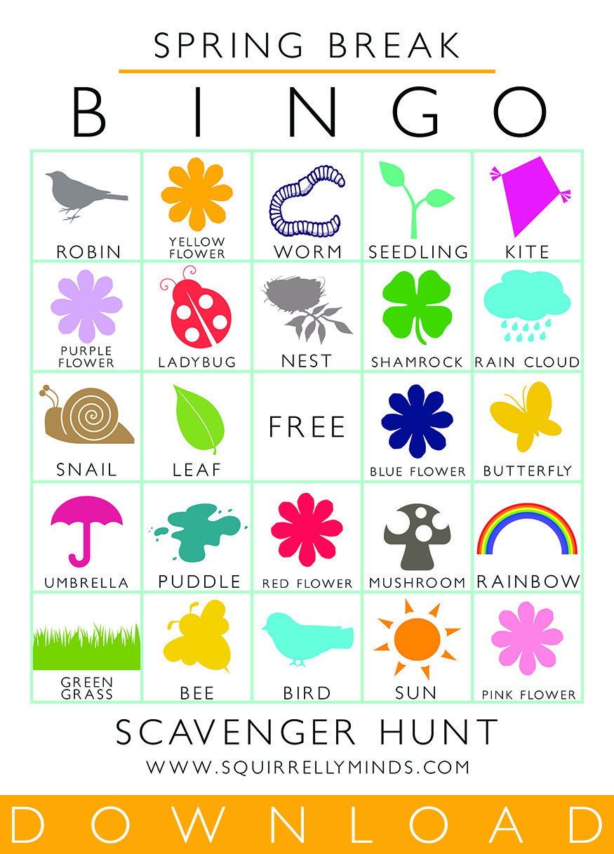 Printable Spring Break Bingo Scavenger Hunt Sheet 