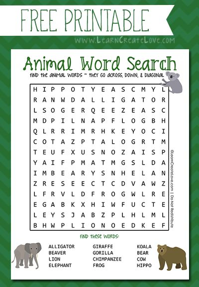 Printable Word Search Animals Word Search Printables
