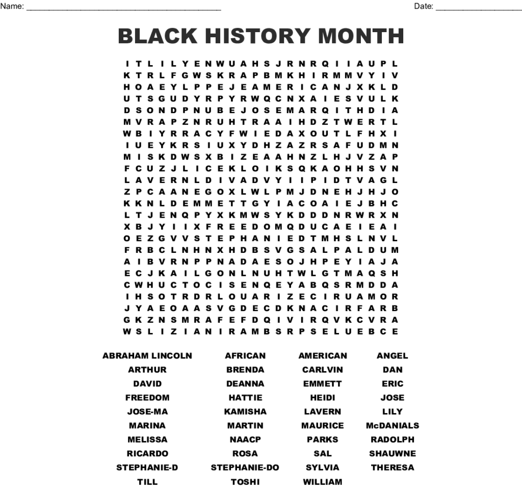 Printable Word Search Black History Month Word Search